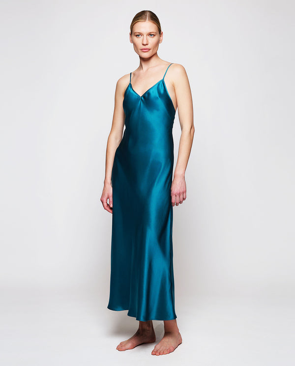 Duck blue silk slip dress by MIRTO