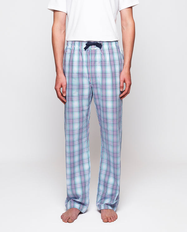 Blue & green plaid long pajama pants
