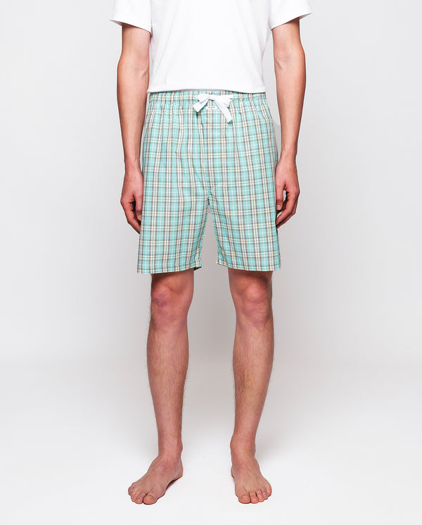 Green cotton plaid short pajama pants
