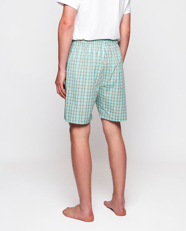 Green cotton plaid short pajama pants