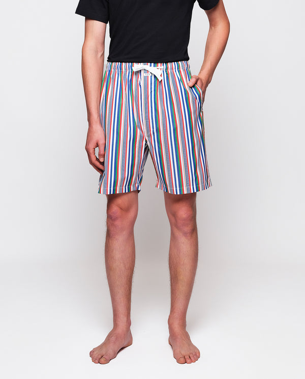 Blue & red cotton striped short pajama pants