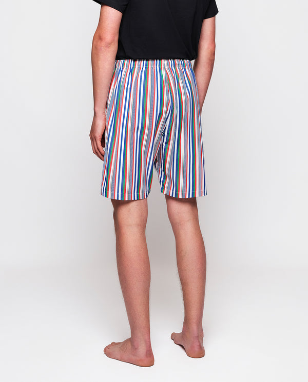 Blue & red cotton striped short pajama pants