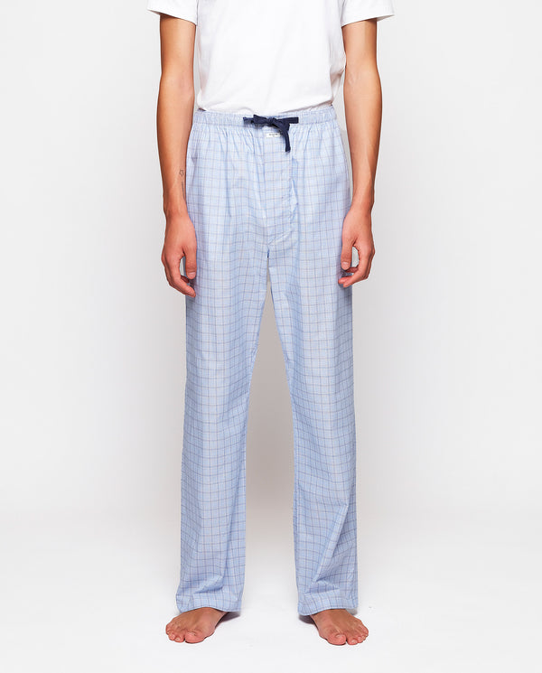 Blue & white plaid long pajama pants