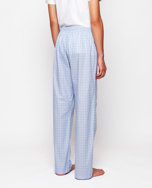 Blue & white plaid long pajama pants