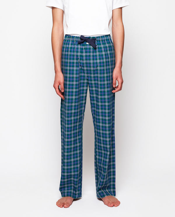 Blue long pajama pants with multicolor plaid by MI