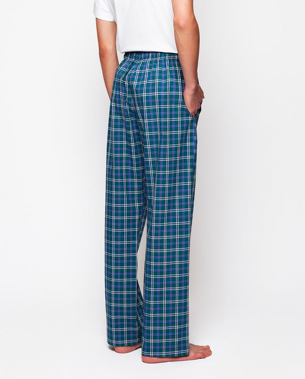 Blue long pajama pants with multicolor plaid by MI