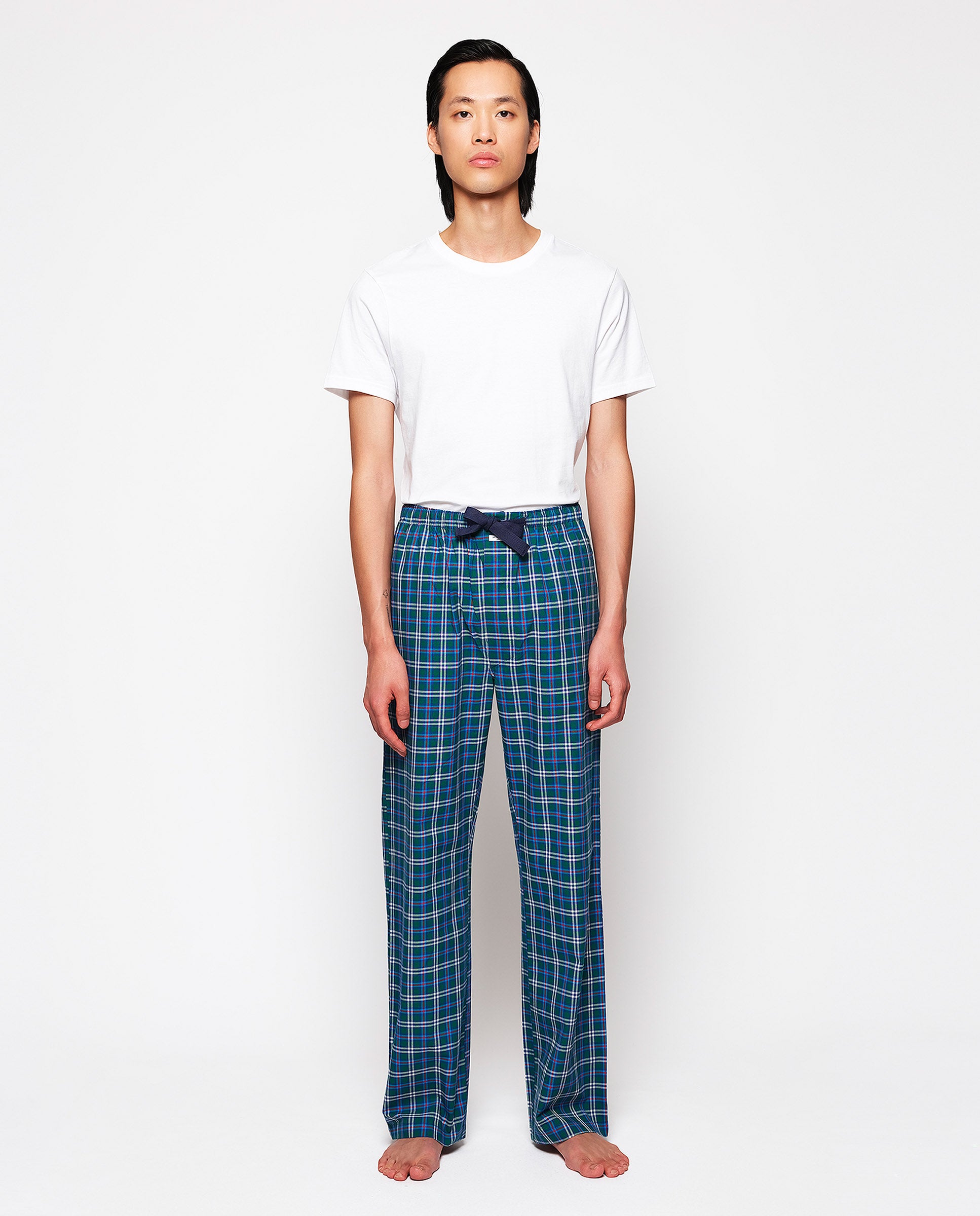 Blue long pajama pants with multicolor plaid by MI