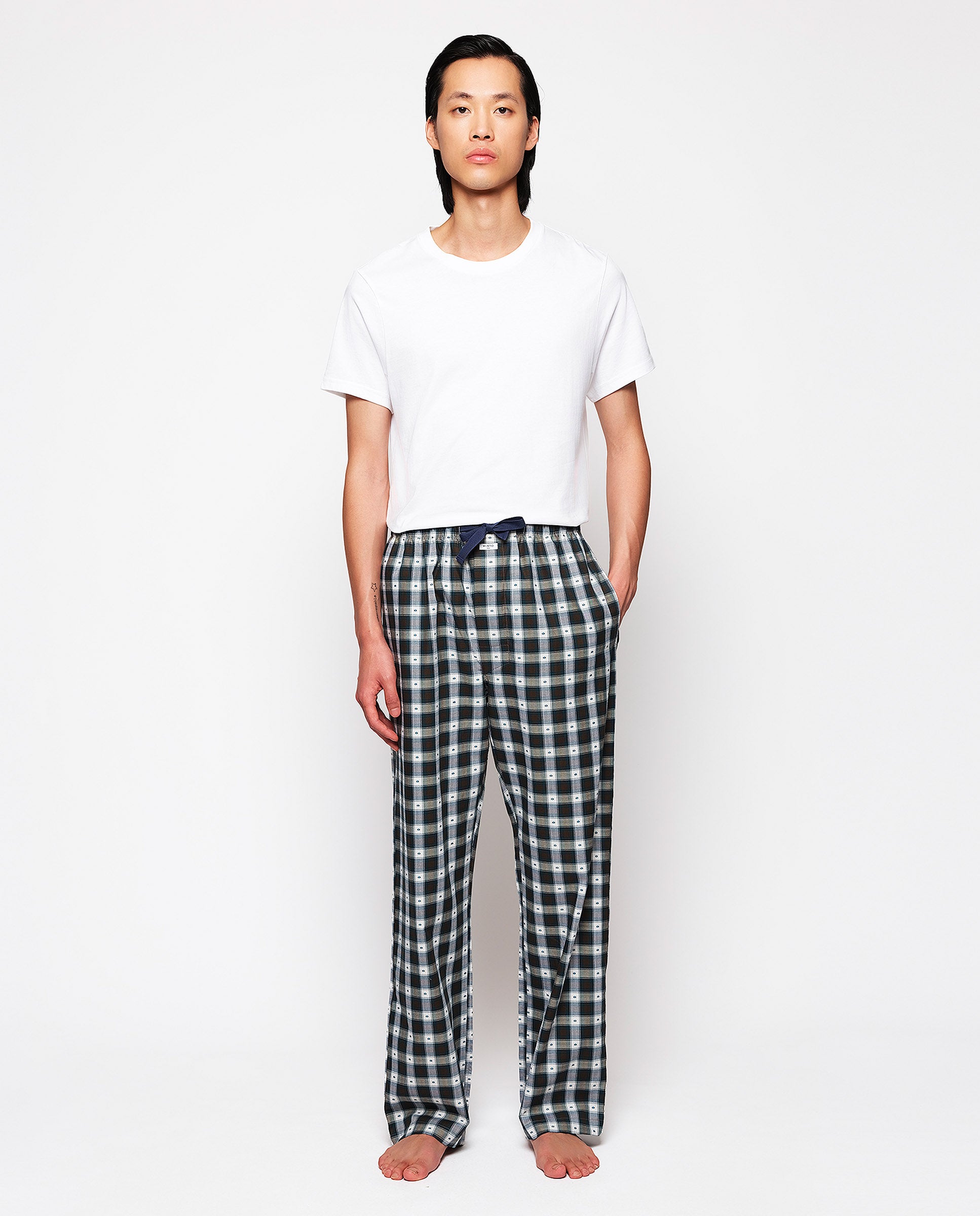 Blue tones plaid long pajama pants by MIRTO