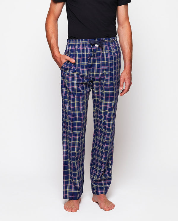 Navy blue plaid long pajama pants by MIRTO