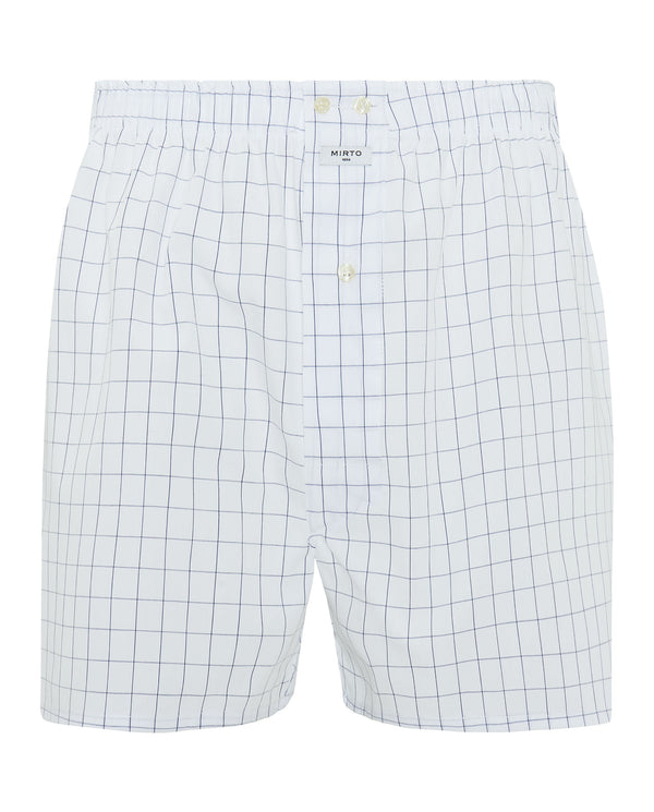 White & blue cotton plaid boxers by MIRTO