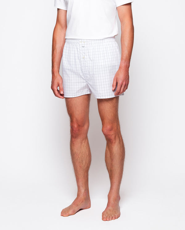 White & blue cotton plaid boxers by MIRTO