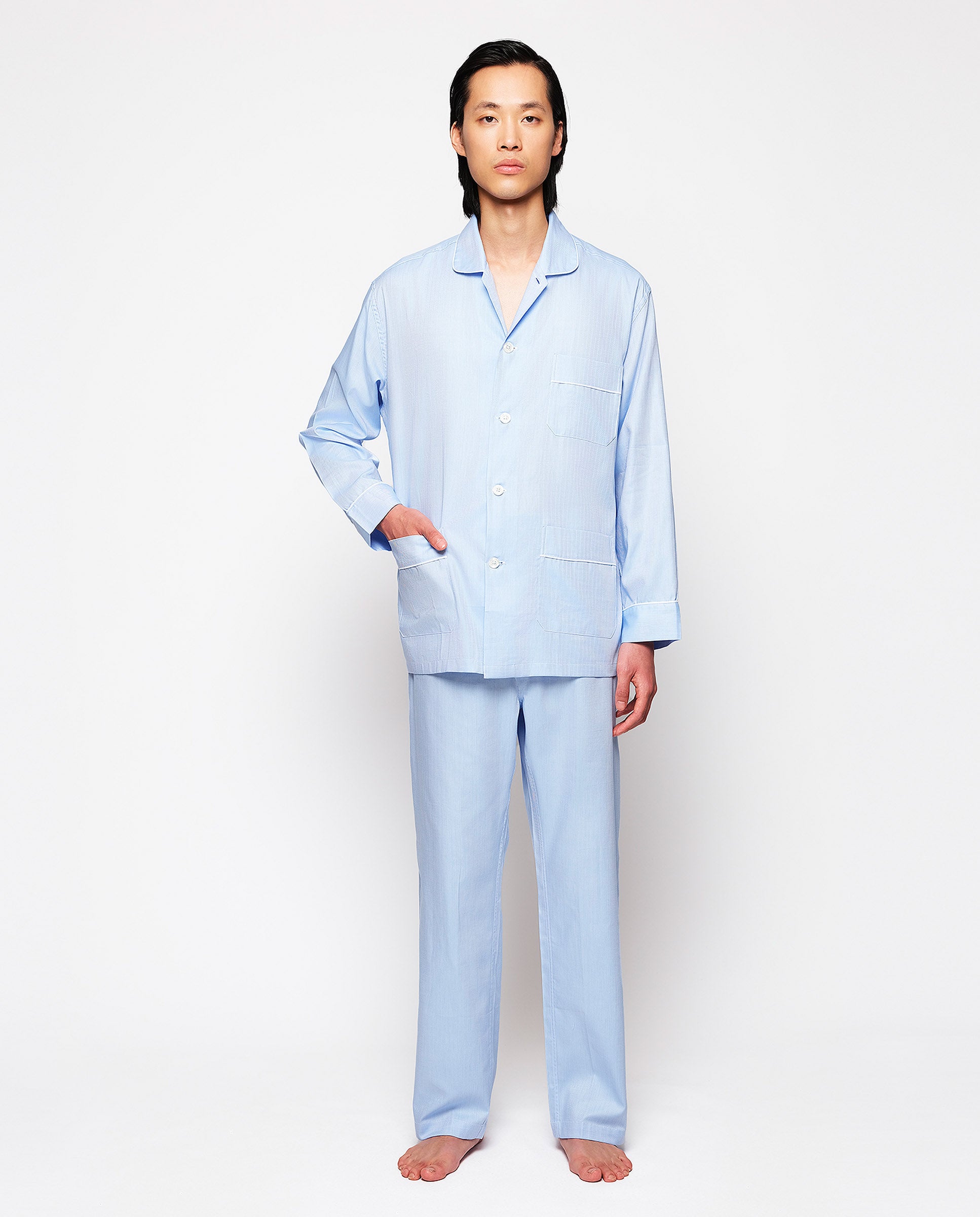 Blue herringbone weave long pajamas by MIRTO