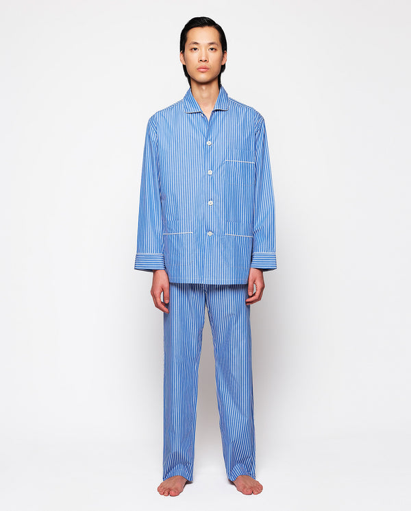 Blue long pajamas with white stripes by MIRTO