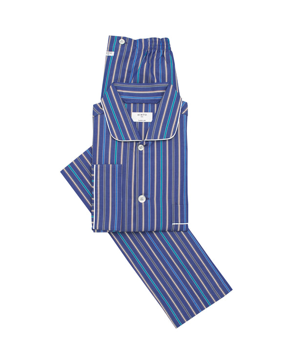 Blue long pajamas with multicolor stripes by MIRTO