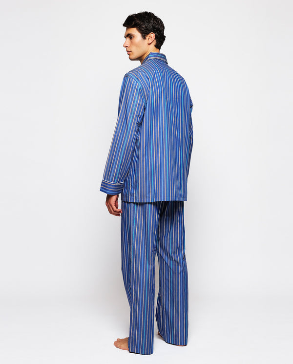 Blue long pajamas with multicolor stripes