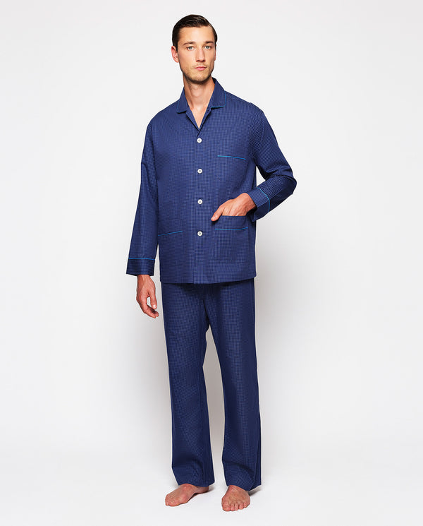 Blue jacquard long pajamas by MIRTO