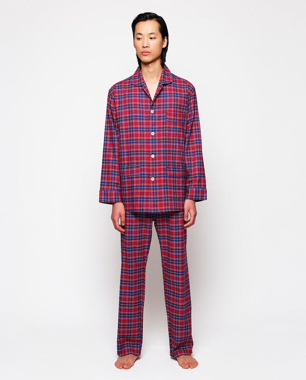 Red flannel tartan plaid long pajamas by MIRTO