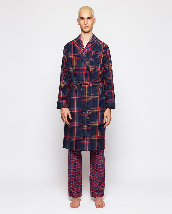 Multicolor flannel tartan plaid dressing gown by M