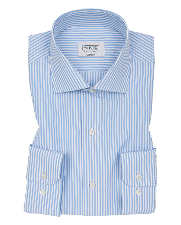 Spread collar blue-striped tailored-fit shirt