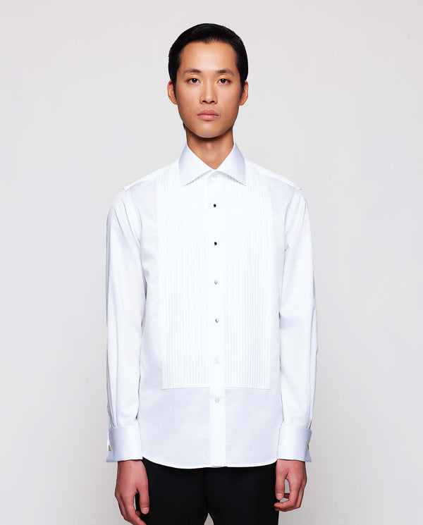 Spread-collar tailored-fit tuxedo shirt