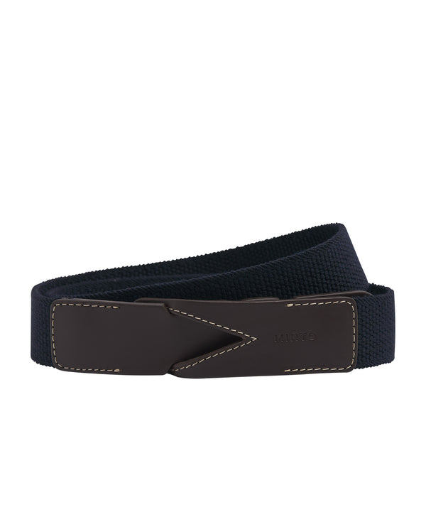 Navy blue elastic canvas belt without buckle