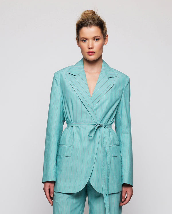 Aqua green  double breasted striped jacket by MIRT