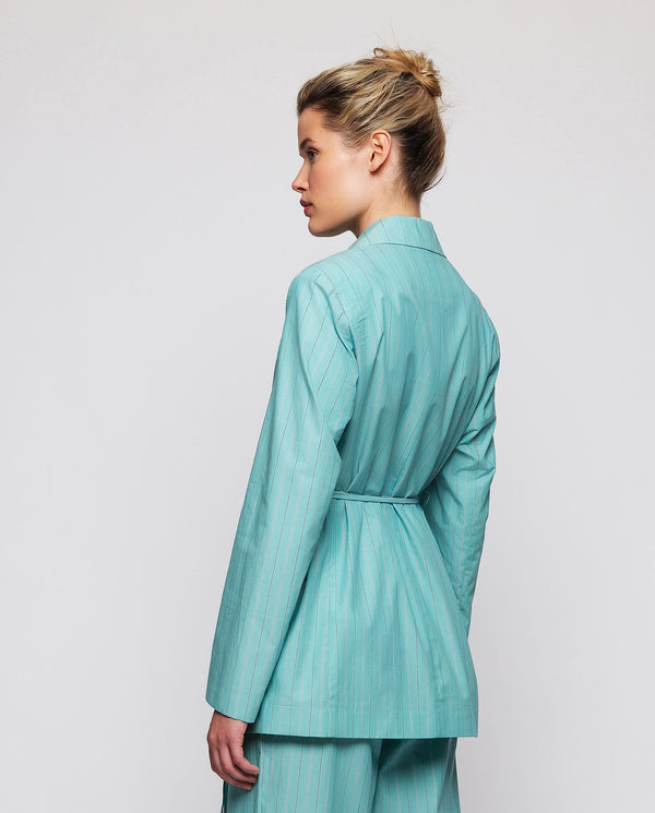 Aqua green  double breasted striped jacket by MIRT