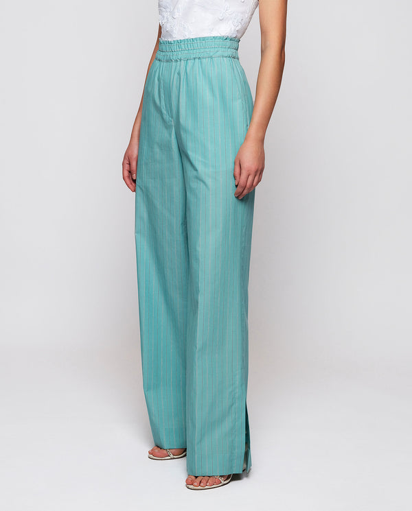 Aqua green striped trousers by MIRTO