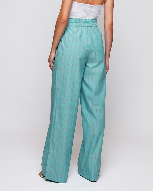 Aqua green striped trousers by MIRTO