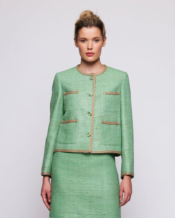 Green silk tweed short jacket by MIRTO