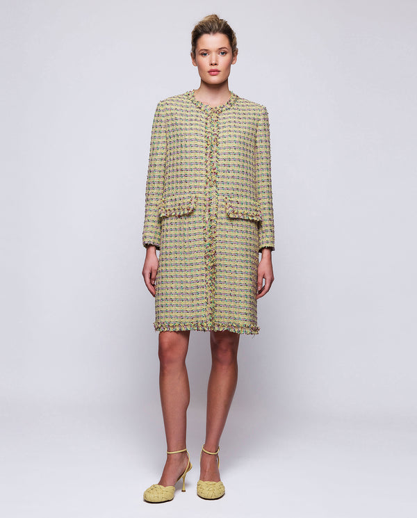 Multicolor tweed & cotton long jacket by MIRTO