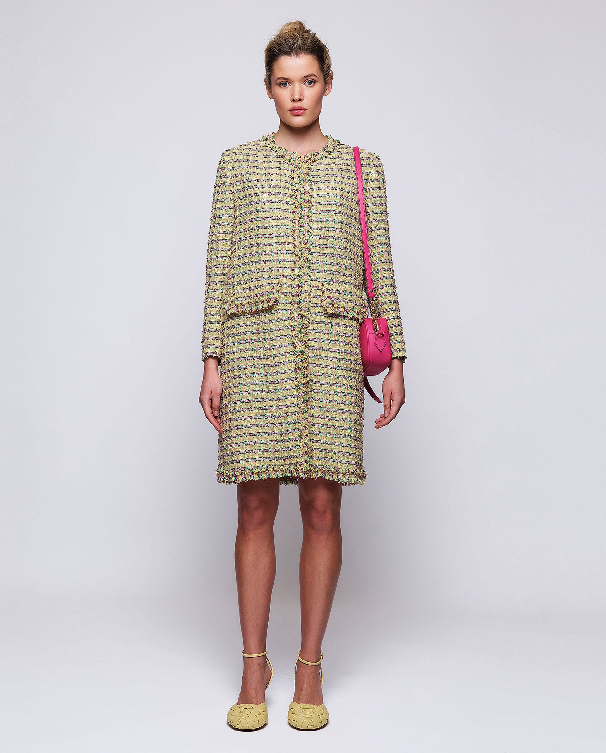 Multicolor tweed & cotton long jacket by MIRTO