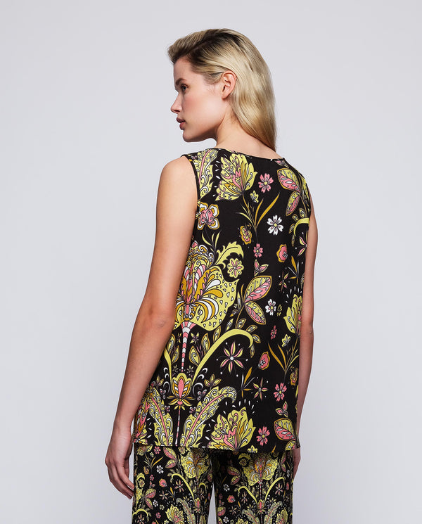 Black background ornamental print top