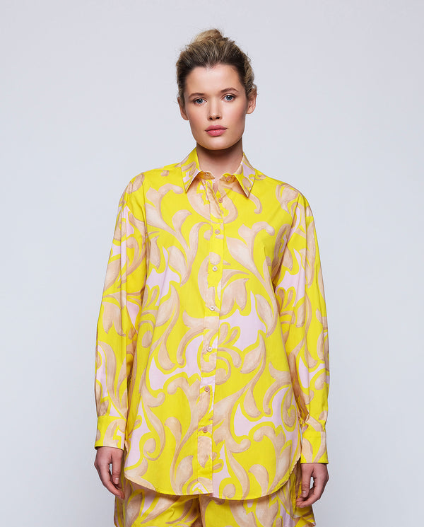 Yellow ornamental print  shirt by MIRTO