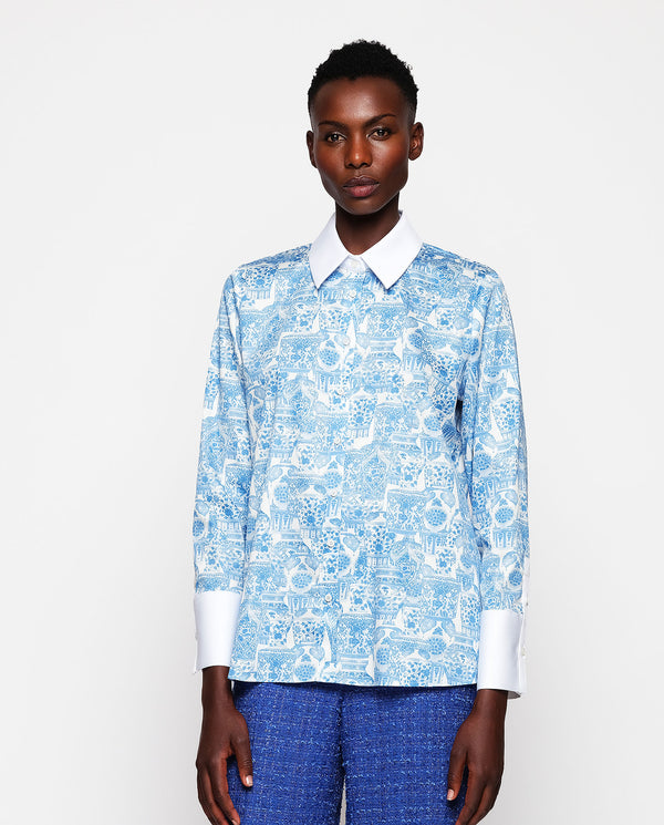 Blue ceramic print shirt by MIRTO