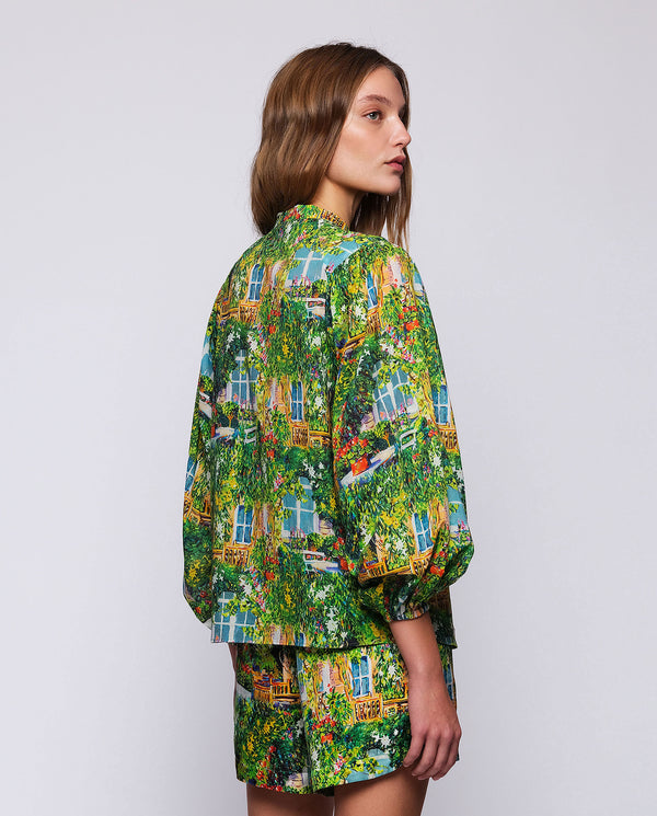 Green pictorial print cotton shirt by MIRTO