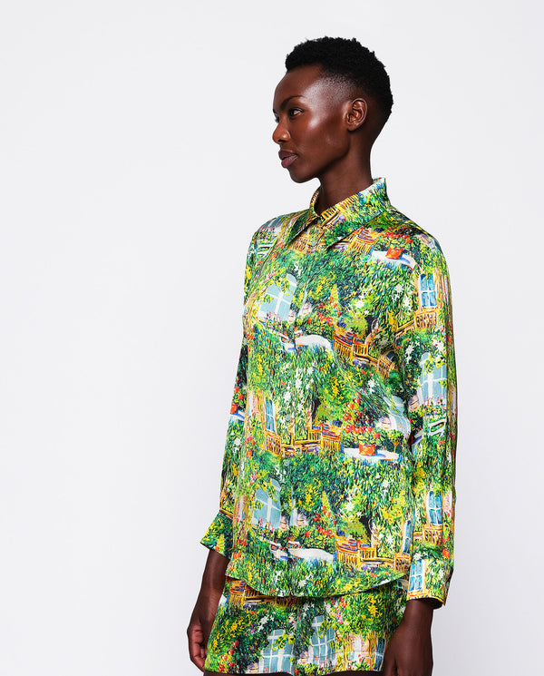 Pictorial print green fluid blouse by MIRTO