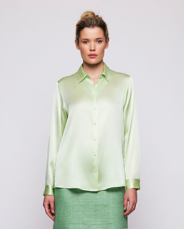 Green semi-fitted stretch silk blouse by MIRTO