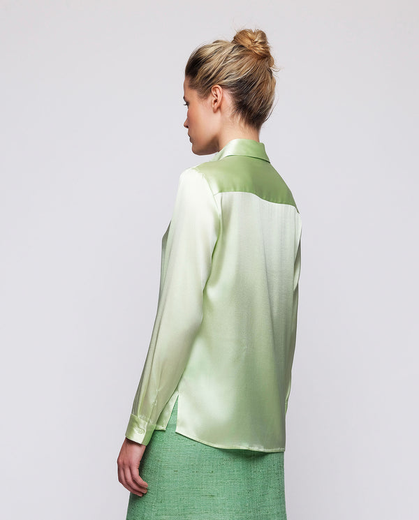 Green semi-fitted stretch silk blouse by MIRTO