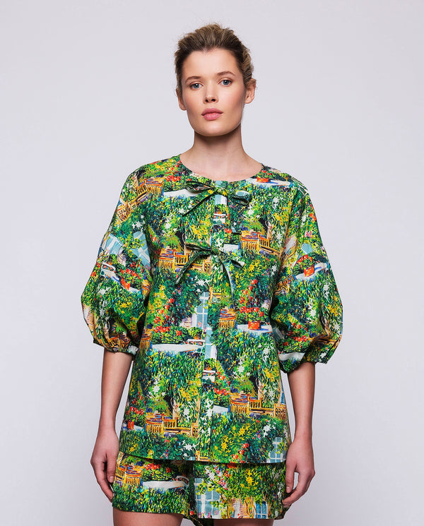 Green pictorial print cotton top by MIRTO