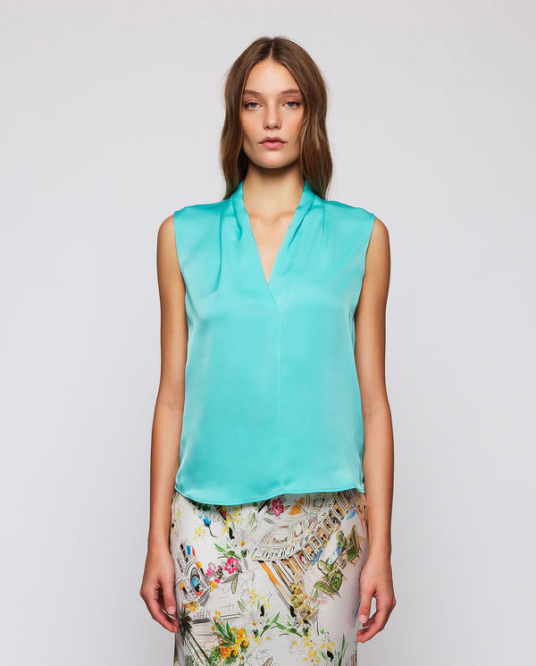 Turquoise sleeveless fluid top by MIRTO