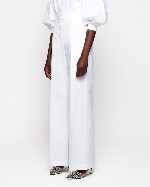 White stretch cotton popelin trousers by MIRTO