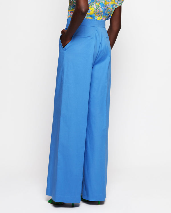 Blue stretch cotton popelin trousers by MIRTO