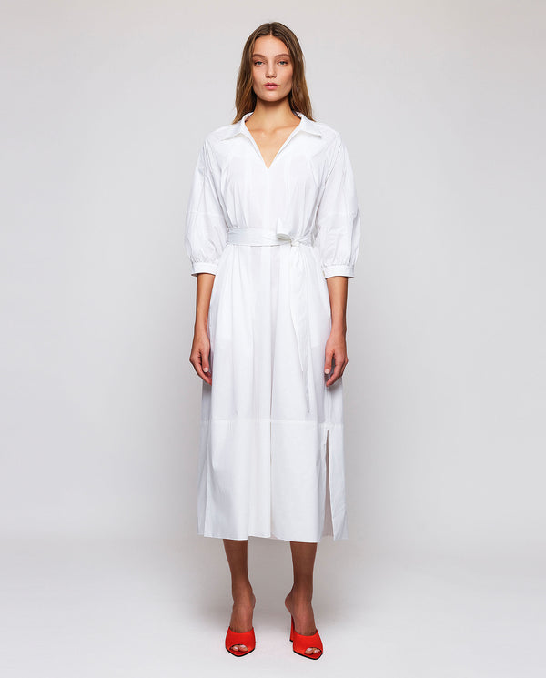 White stretch cotton shirt dress by MIRTO