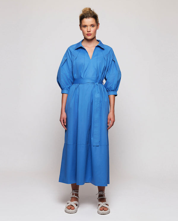 Blue stretch cotton shirt dress by MIRTO