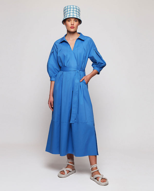 Blue stretch cotton shirt dress by MIRTO