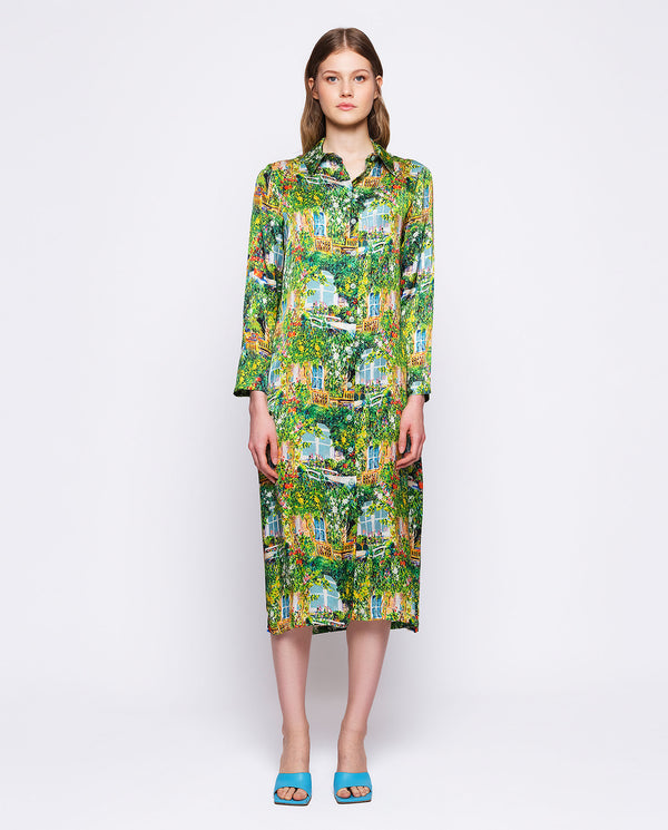 Green pictorial print midi-dress by MIRTO