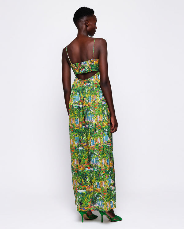 Green pictorial print long dress by MIRTO