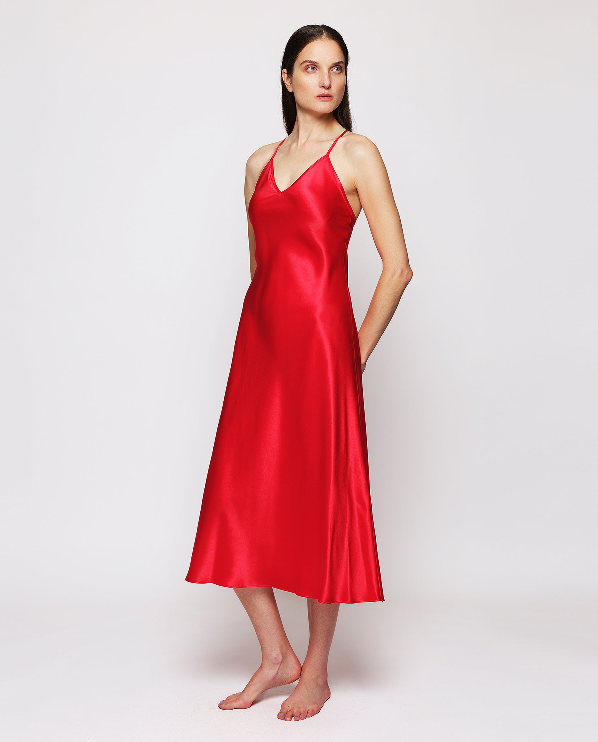 Red silk sale slip dress