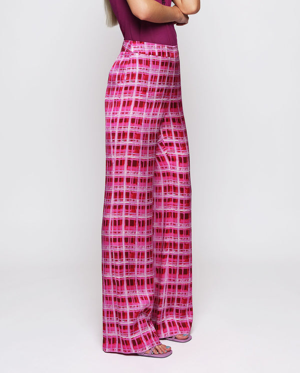 Pink plaid fluid trousers